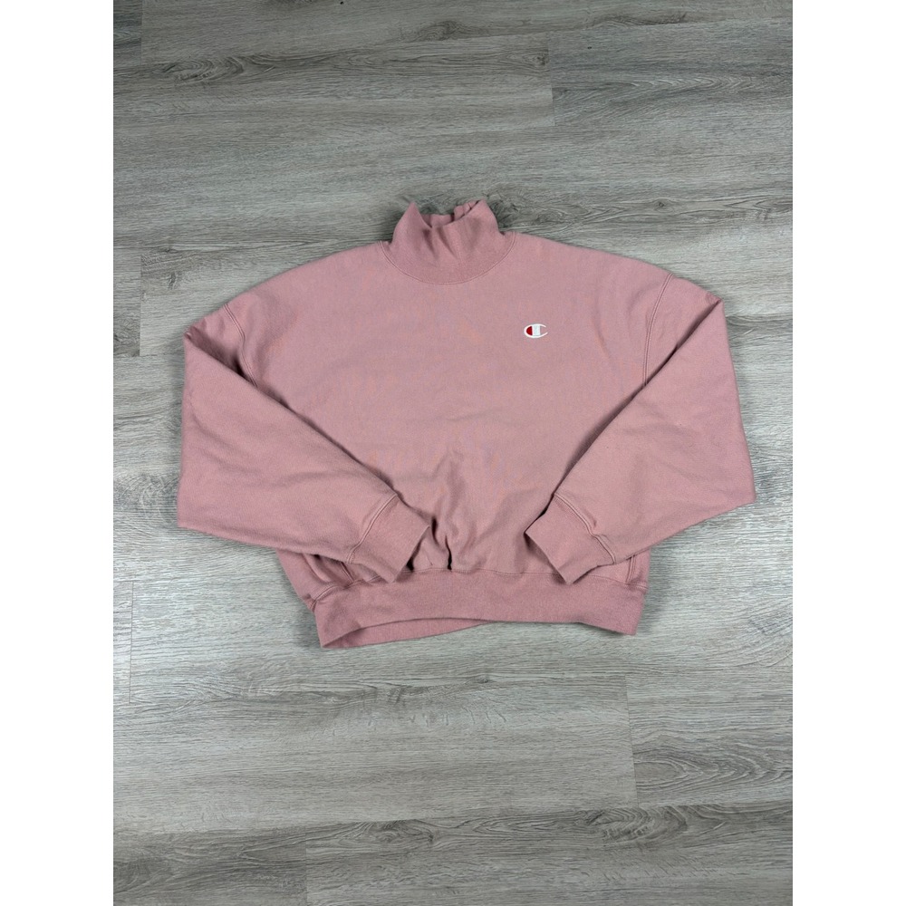 Champion Reverse Weave Mock Neck Cropped Sweatshirt Pink Small Womens